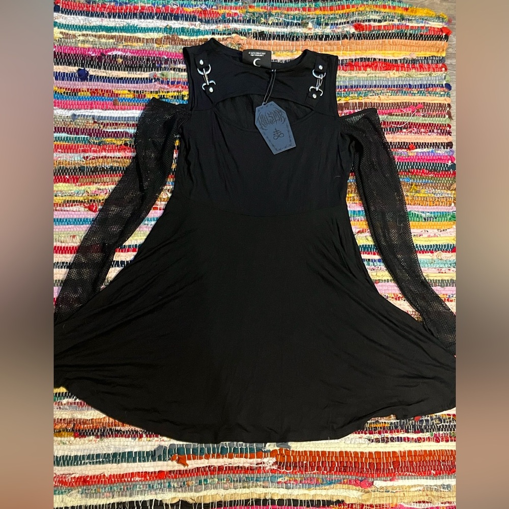 NWT Killstar dress with cutout in front mesh sleeves and silver hardware